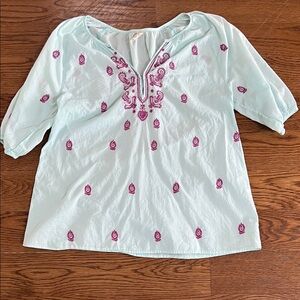 Pink Chicken Embroidered Cotton Tunic Beach Cover up M